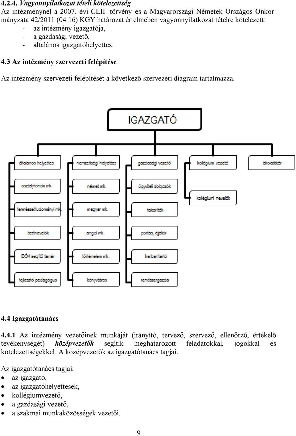 3 Az intézmény szervezeti felépítése Az intézmény szervezeti felépítését a következő szervezeti diagram tartalmazza. 4.