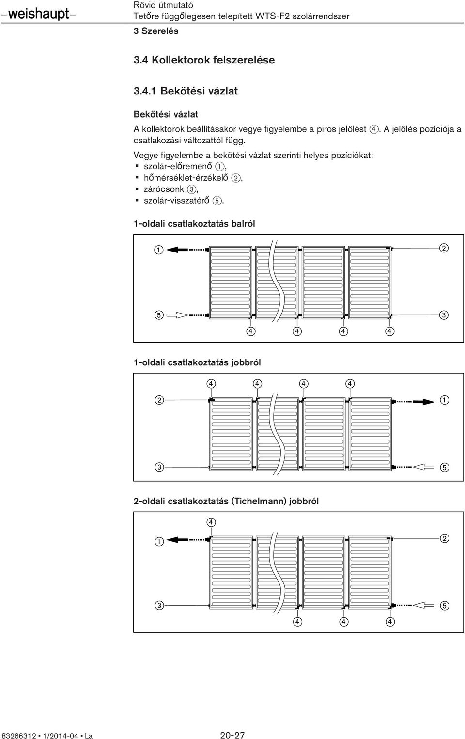 Vegye figyelembe a bekötési vázlat szerinti helyes pozíciókat: szolár-előremenő 1, hőmérséklet-érzékelő 2,