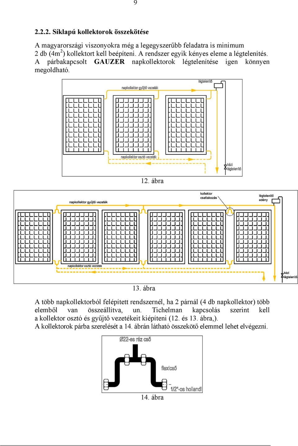 ábra A több napkollektorból felépített rendszernél, ha 2 párnál (4 db napkollektor) több elemből van összeállítva, un.