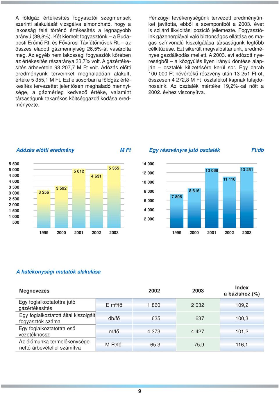 Az egyéb nem lakossági fogyasztók körében az értékesítés részaránya 33,7% volt. A gázértékesítés árbevétele 93 207,7 M Ft volt.