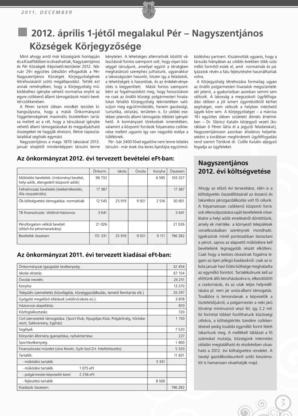 február 29-i együttes ülésükön elfogadták a Pér- Nagyszentjános Községek Körjegyzőségének létrehozásáról szóló megállapodást.