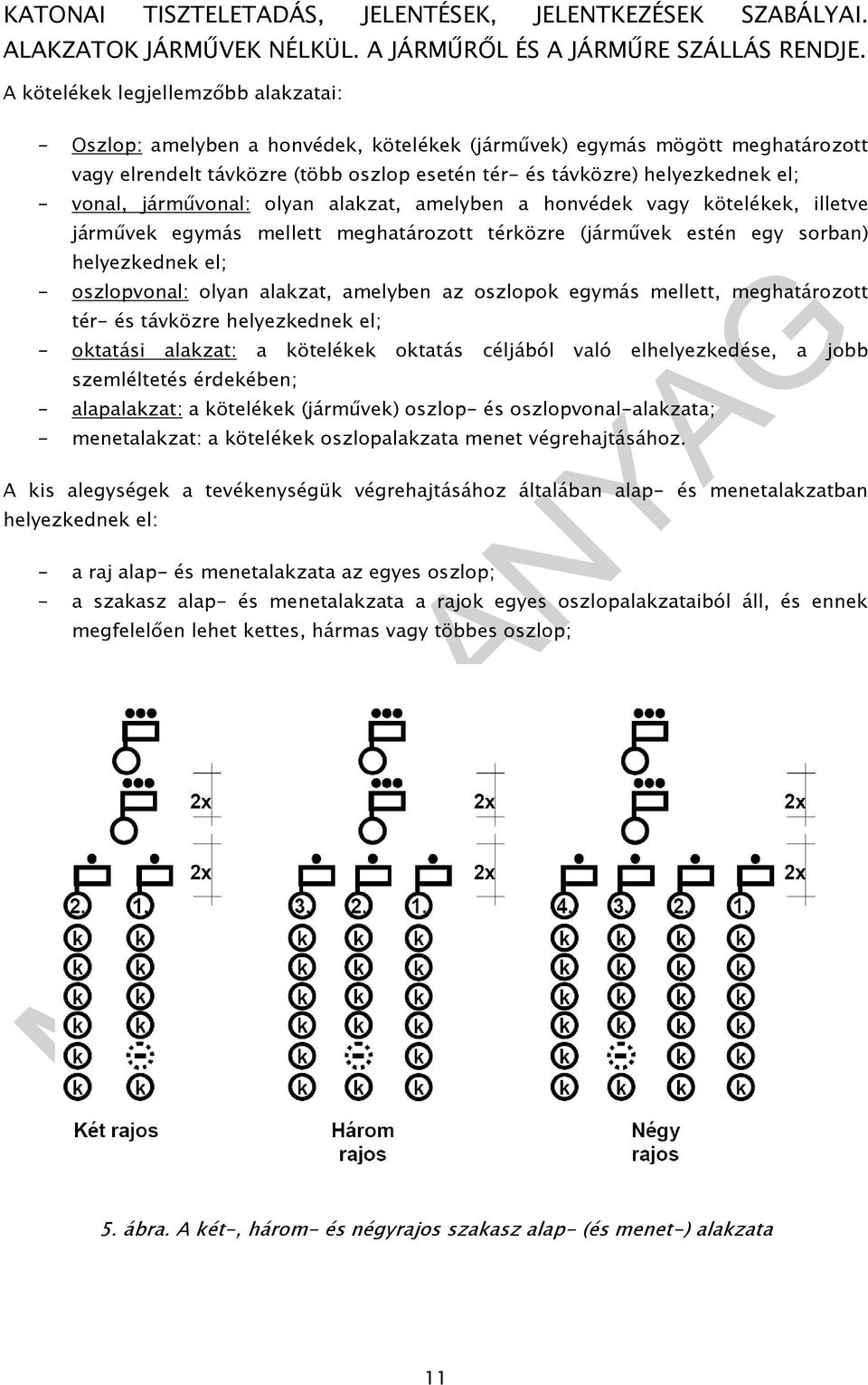 amelyben az oszlopok egymás mellett, meghatározott tér- és távközre helyezkednek el; - oktatási alakzat: a kötelékek oktatás céljából való elhelyezkedése, a jobb szemléltetés érdekében; -