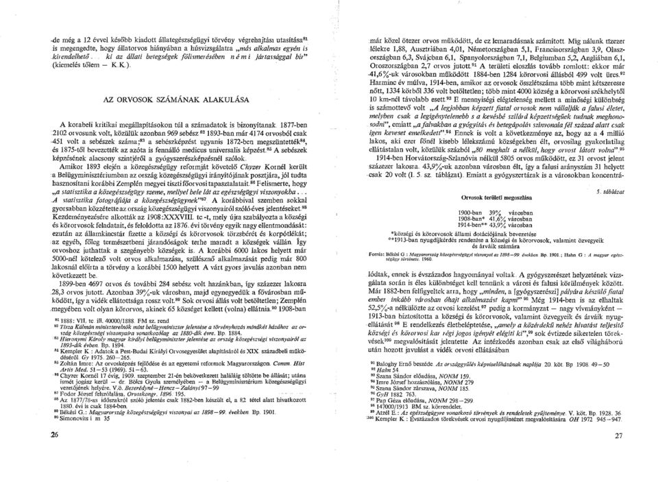 . AZ, ORVOSOK SZÁMÁNAK ALAKULÁSA A korabeli kritikai megállapításokon túl a számadatok is bizonyítanak 1877-ben 2102 orvosunk volt, közülük azonban 969 sebész 82 1893-ban már 4174 orvosból csak -451