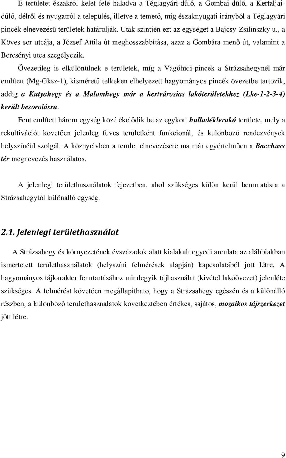 Övezetileg is elkülönülnek e területek, míg a Vágóhídi-pincék a Strázsahegynél már említett (Mg-Gksz-1), kisméretű telkeken elhelyezett hagyományos pincék övezetbe tartozik, addig a Kutyahegy és a