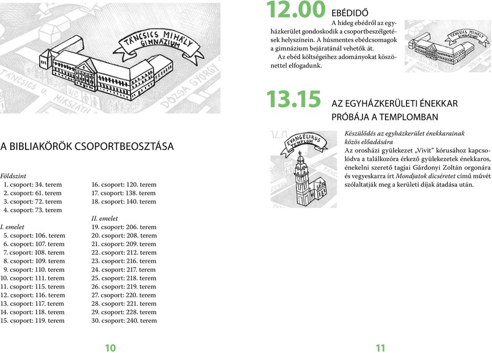 csoport: 72. terem 4. csoport: 73. terem I. emelet 5. csoport: 106. terem 6. csoport: 107. terem 7. csoport: 108. terem 8. csoport: 109. terem 9. csoport: 110. terem 10. csoport: 111. terem 11.