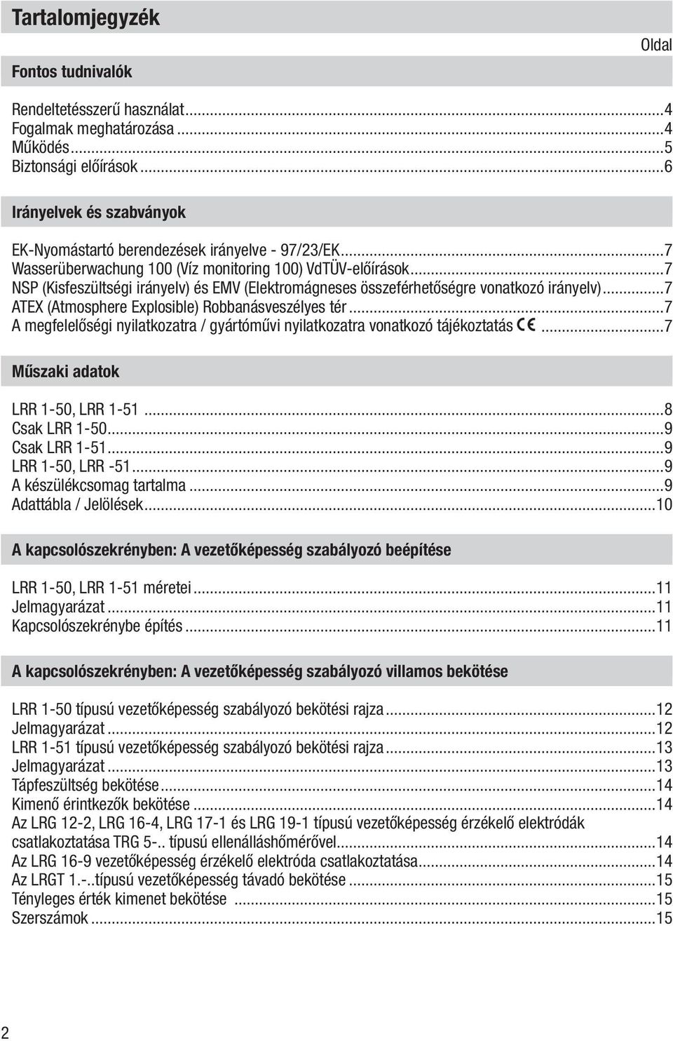 ..7 NSP (Kisfeszültségi irányelv) és EMV (Elektromágneses összeférhetőségre vonatkozó irányelv)...7 ATEX (Atmosphere Explosible) Robbanásveszélyes tér.