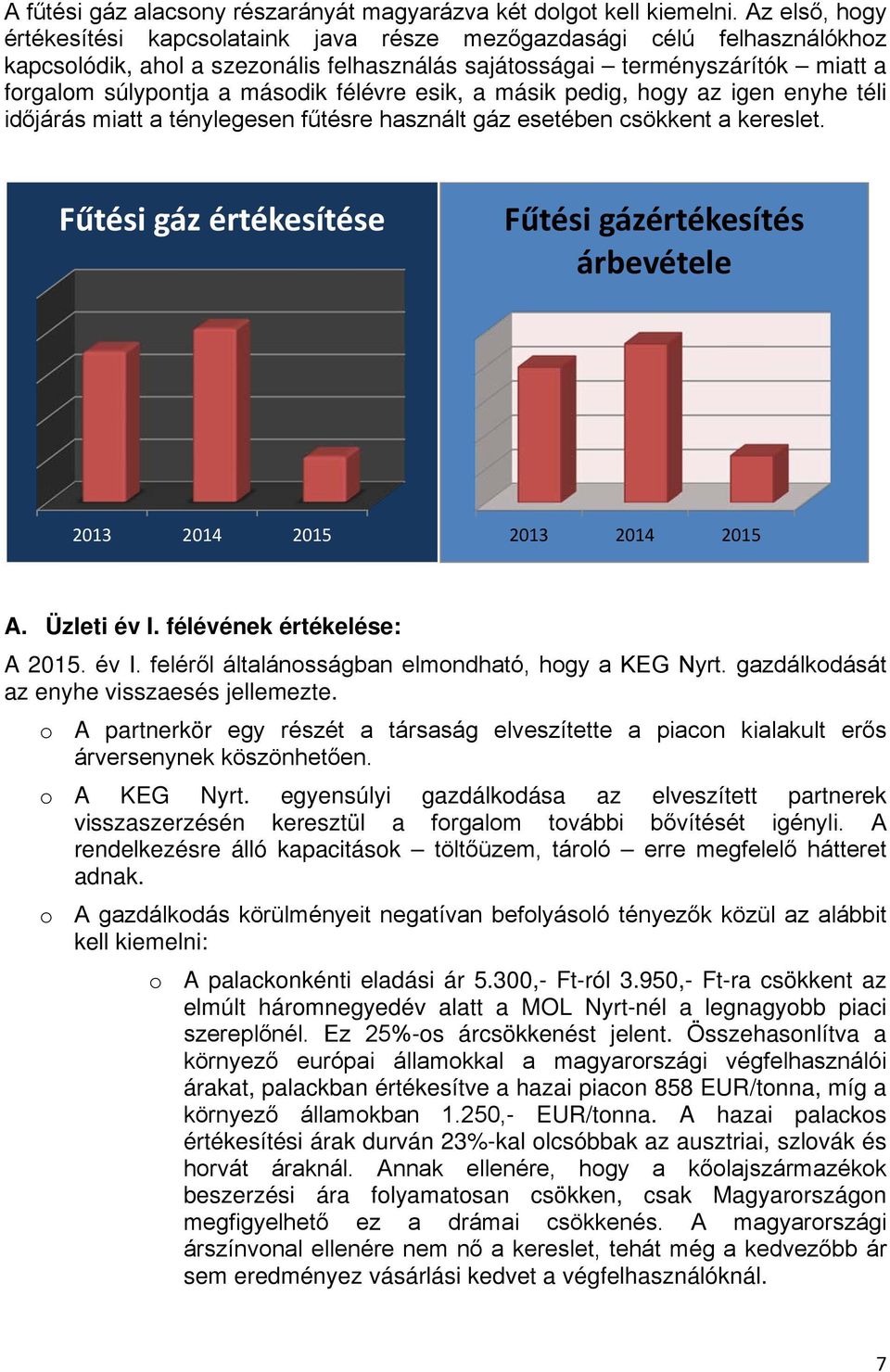 félévre esik, a másik pedig, hogy az igen enyhe téli időjárás miatt a ténylegesen fűtésre használt gáz esetében csökkent a kereslet.