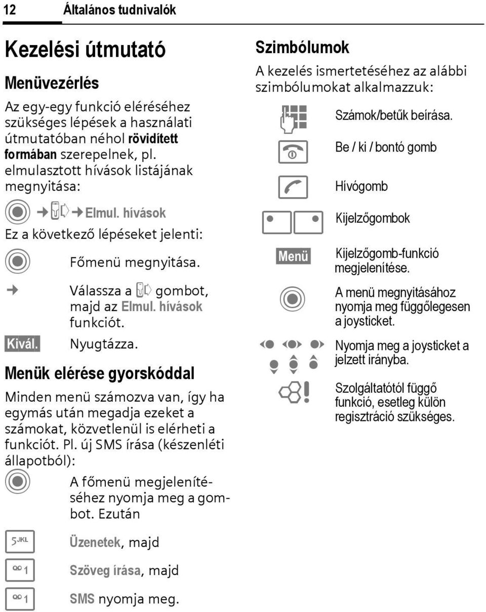 Menük elérése gyorskóddal Minden menü számozva van, így ha egymás után megadja ezeket a számokat, közvetlenül is elérheti a funkciót. Pl.