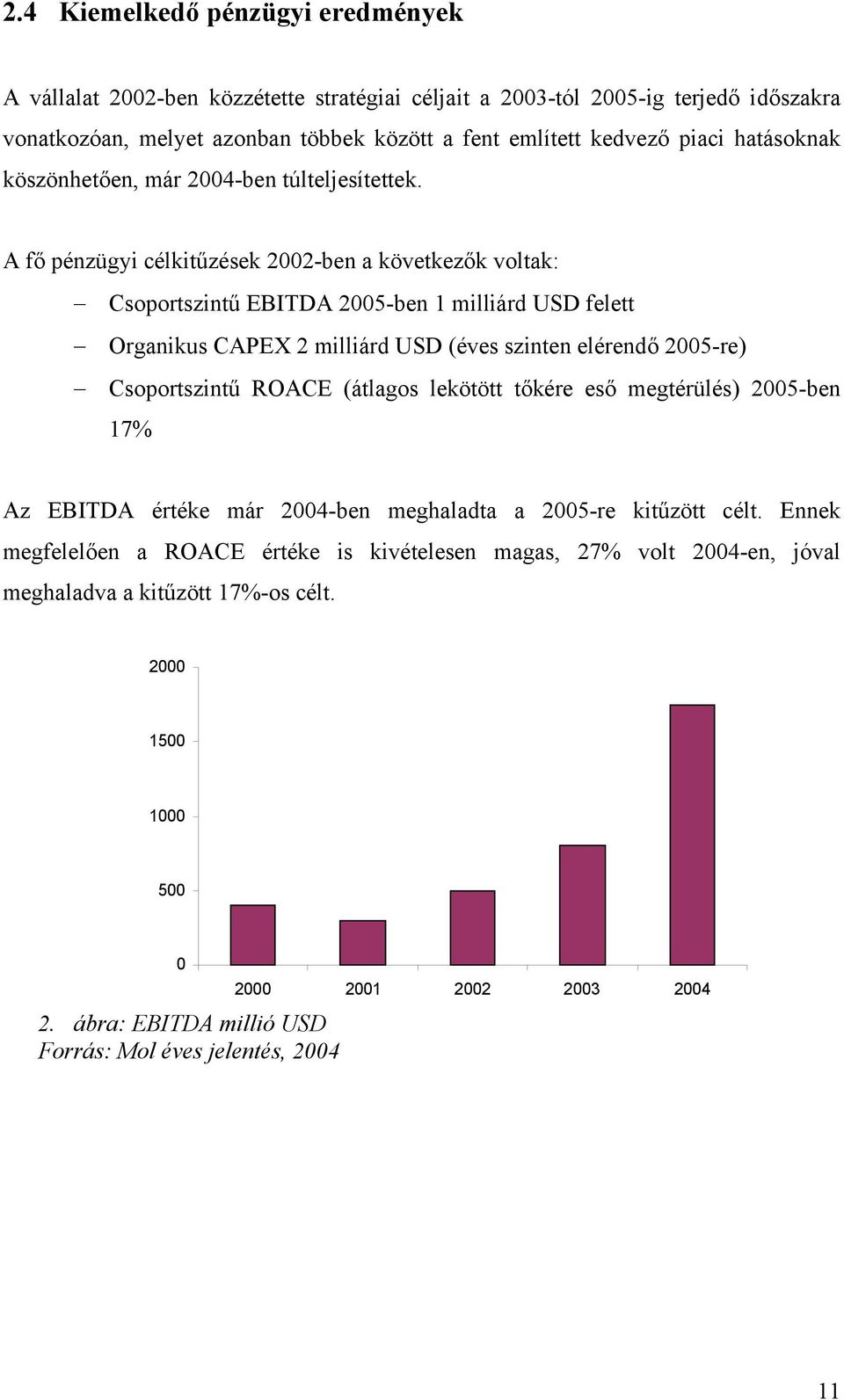 A fő pénzügyi célkitűzések 2002-ben a következők voltak: Csoportszintű EBITDA 2005-ben 1 milliárd USD felett Organikus CAPEX 2 milliárd USD (éves szinten elérendő 2005-re) Csoportszintű ROACE