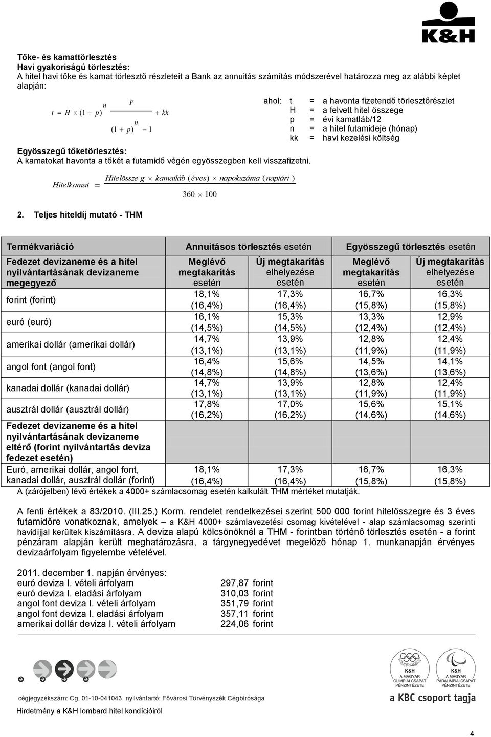 = a havonta fizetendő törlesztőrészlet = a felvett hitel összege = évi kamatláb/12 = a hitel futamideje (hónap) = havi kezelési költség Hitelkamat Hitelössze g kamatláb ( éves) napokszáma ( naptári )