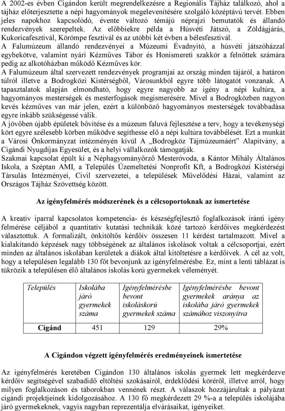 Az előbbiekre példa a Húsvéti Játszó, a Zöldágjárás, Kukoricafesztivál, Körömpe fesztivál és az utóbbi két évben a bélesfesztivál.