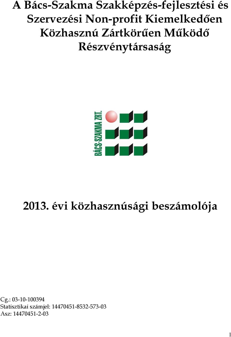 Részvénytársaság 2013. évi közhasznúsági beszámolója Cg.