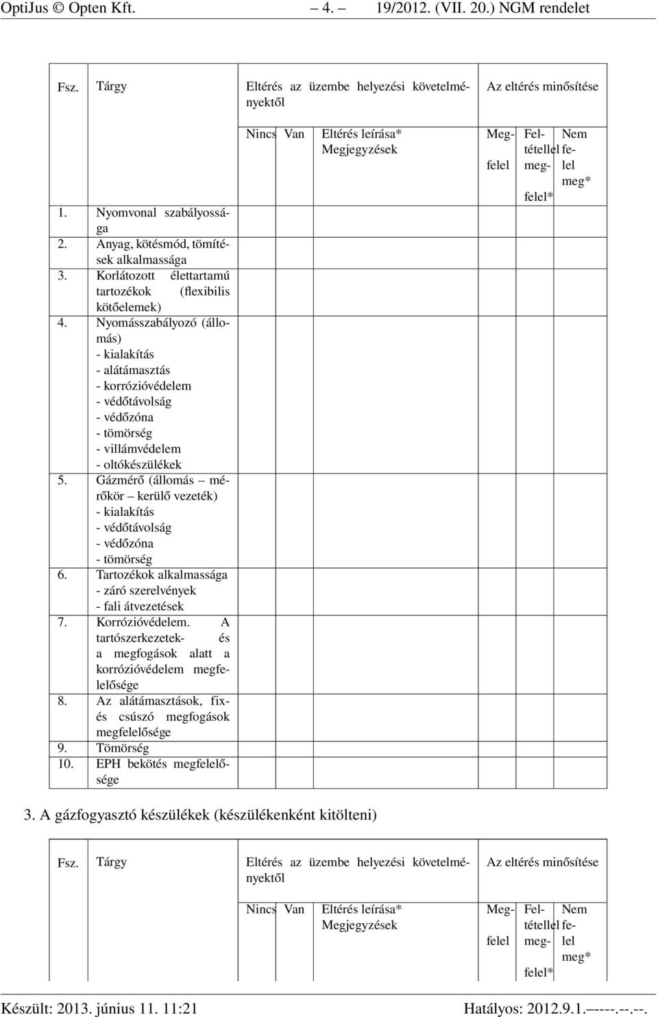 Nyomásszabályozó (állomás) - kialakítás - alátámasztás - korrózióvédelem - védőtávolság - védőzóna - tömörség - villámvédelem - oltókészülékek 5.