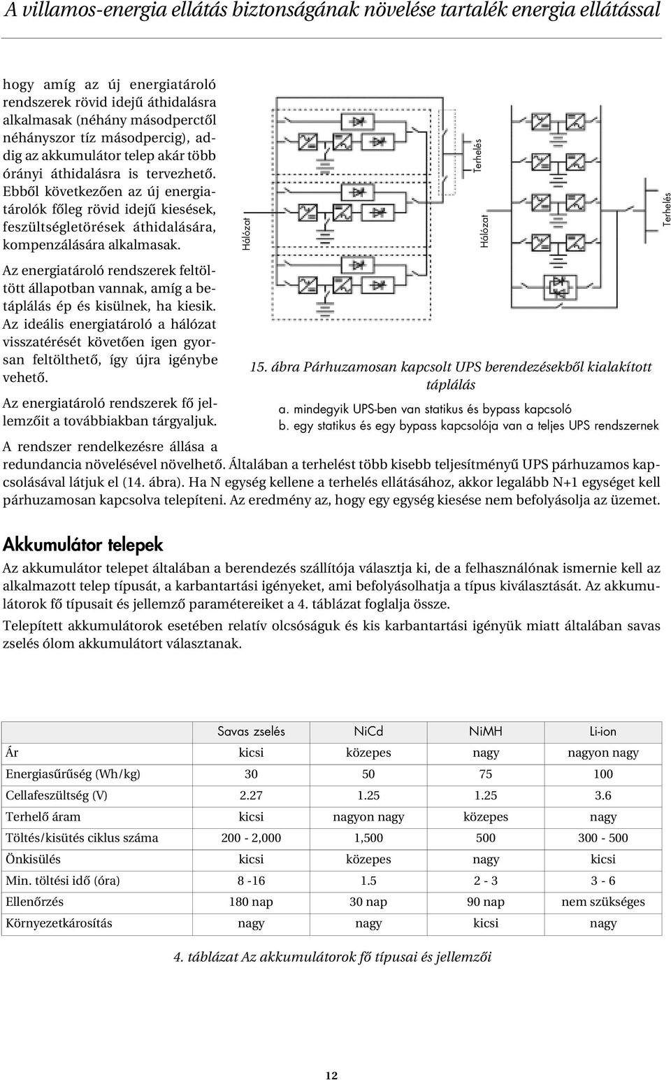 Az energiatároló rendszerek feltöltött állapotban vannak, amíg a betáplálás ép és kisülnek, ha kiesik.