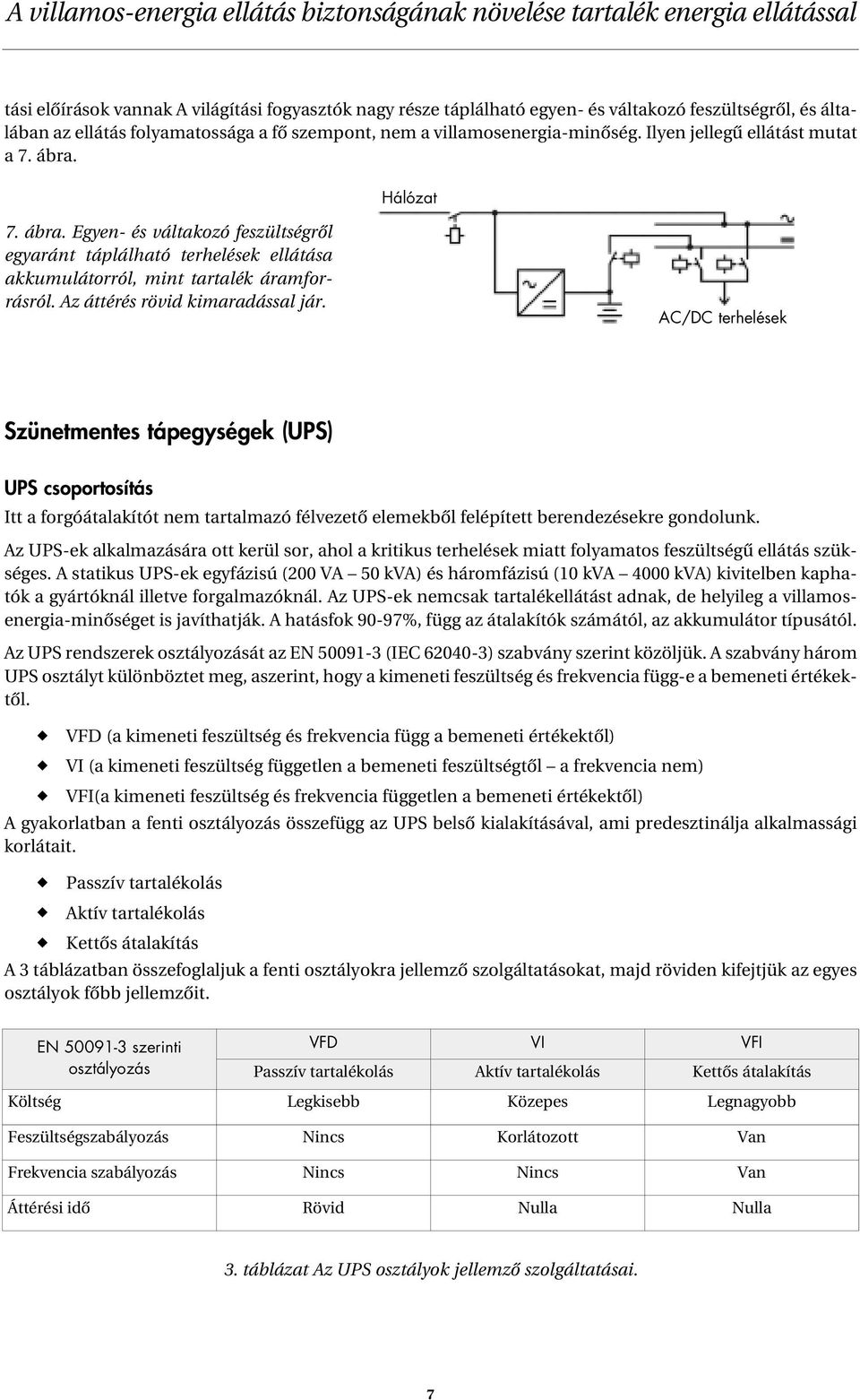 Az áttérés rövid kimaradással jár. AC/DC terhelések Szünetmentes tápegységek (UPS) UPS csoportosítás Itt a forgóátalakítót nem tartalmazó félvezetô elemekbôl felépített berendezésekre gondolunk.