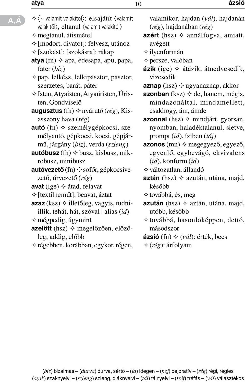 személygépkocsi, személyautó, gépkocsi, kocsi, gépjármû, járgány (biz), verda (szleng) autóbusz (fn) ² busz, kisbusz, mikrobusz, minibusz autóvezetõ (fn) ² sofõr, gépkocsivezetõ, úrvezetõ avat (ige)