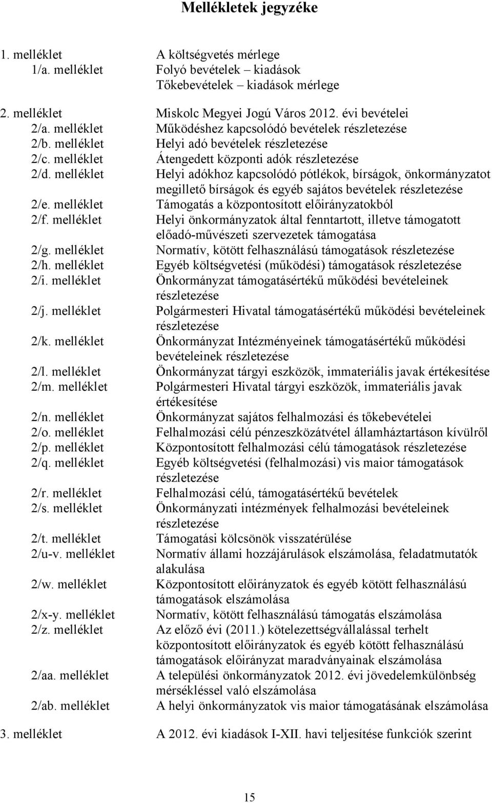 melléklet Helyi adókhoz kapcsolódó pótlékok, bírságok, önkormányzatot megillető bírságok és egyéb sajátos bevételek részletezése 2/e. melléklet Támogatás a központosított előirányzatokból 2/f.