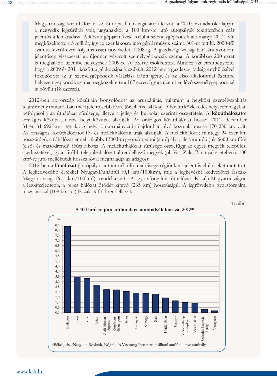 A közúti gépjárművek közül a személygépkocsik állománya 2012-ben megközelítette a 3 milliót, így az ezer lakosra jutó gépjárművek száma 301-et tett ki.