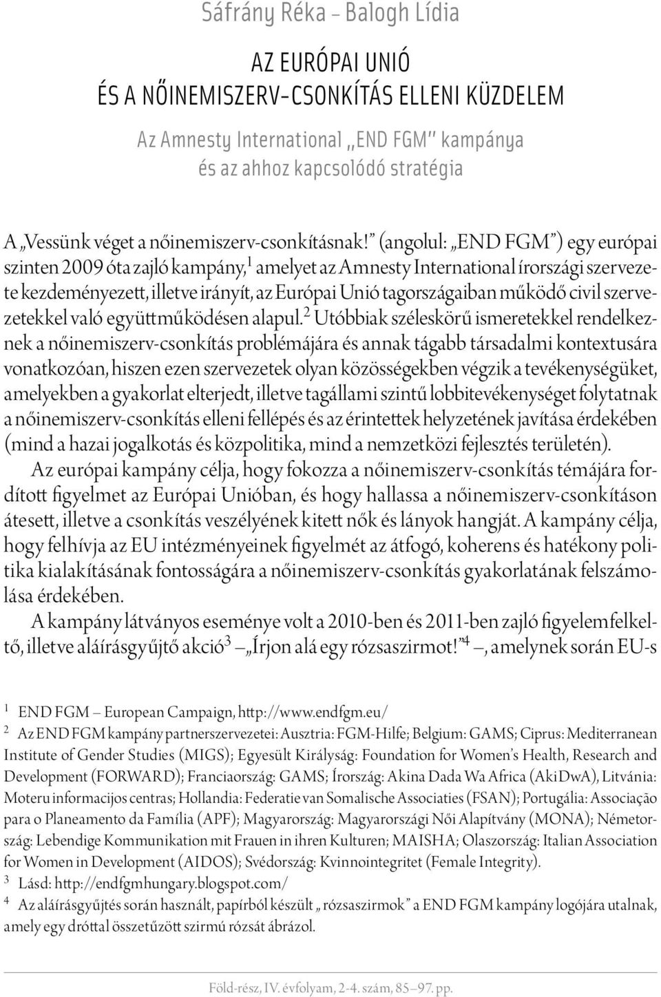 (angolul: END FGM ) egy európai szinten 2009 óta zajló kampány, 1 amelyet az Amnesty International írországi szervezete kezdeményezett, illetve irányít, az Európai Unió tagországaiban működő civil