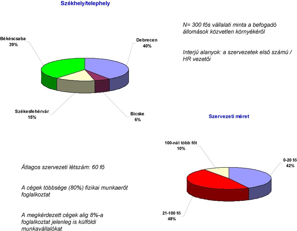 méret 100-nál több főt 10% Átlagos szervezeti létszám: 60 fő 0-20 fő 42% A cégek többsége (80%) fizikai