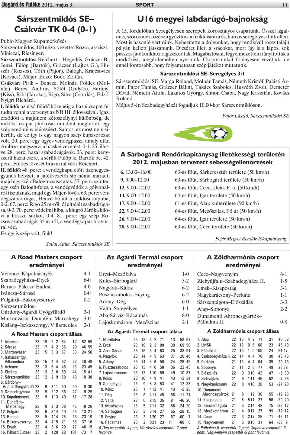 Csákvár: Pirik Bencze, Molnár, Földes (Molnár), Béres, Ambrus, Sötét (Gulyás), Burányi (Kiss), Ribi (Jároka), Rigó, Silva (Csordás). Edzõ: Nyigri Richárd. I.