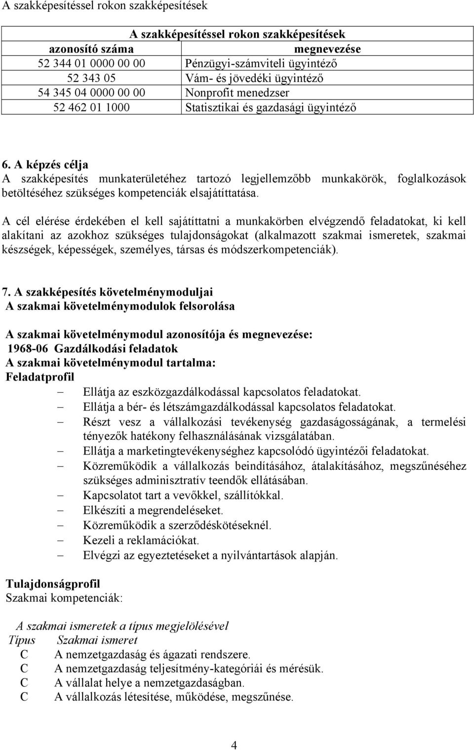 A képzés célja A szakképesítés munkaterületéhez tartozó legjellemzőbb munkakörök, foglalkozások betöltéséhez szükséges kompetenciák elsajátíttatása.