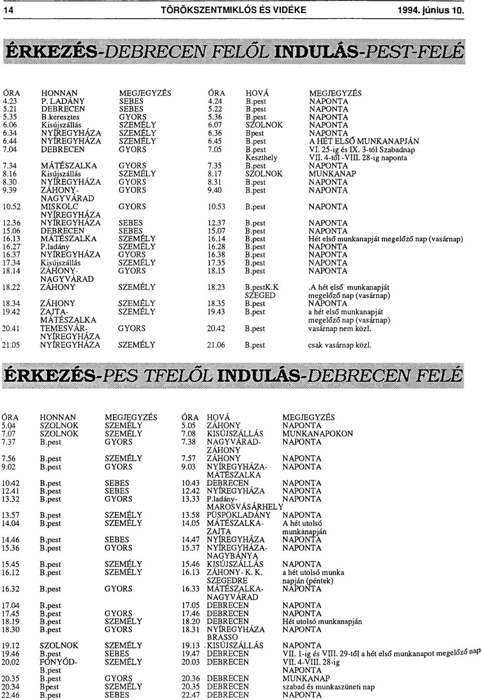 25-ig és IX. 3-tól Szabadnap Keszthely VII. 4-től -VIII. 28-ig naponta 7.34 MÁTÉSZALKA GYORS 7.35 B.pest 8.16 Kisújszállás SZEMÉLY 8.17 SZOLNOK MUNKANAP 8.30 NYÍREGYHÁZA GYORS 8.31 B.pest 9.