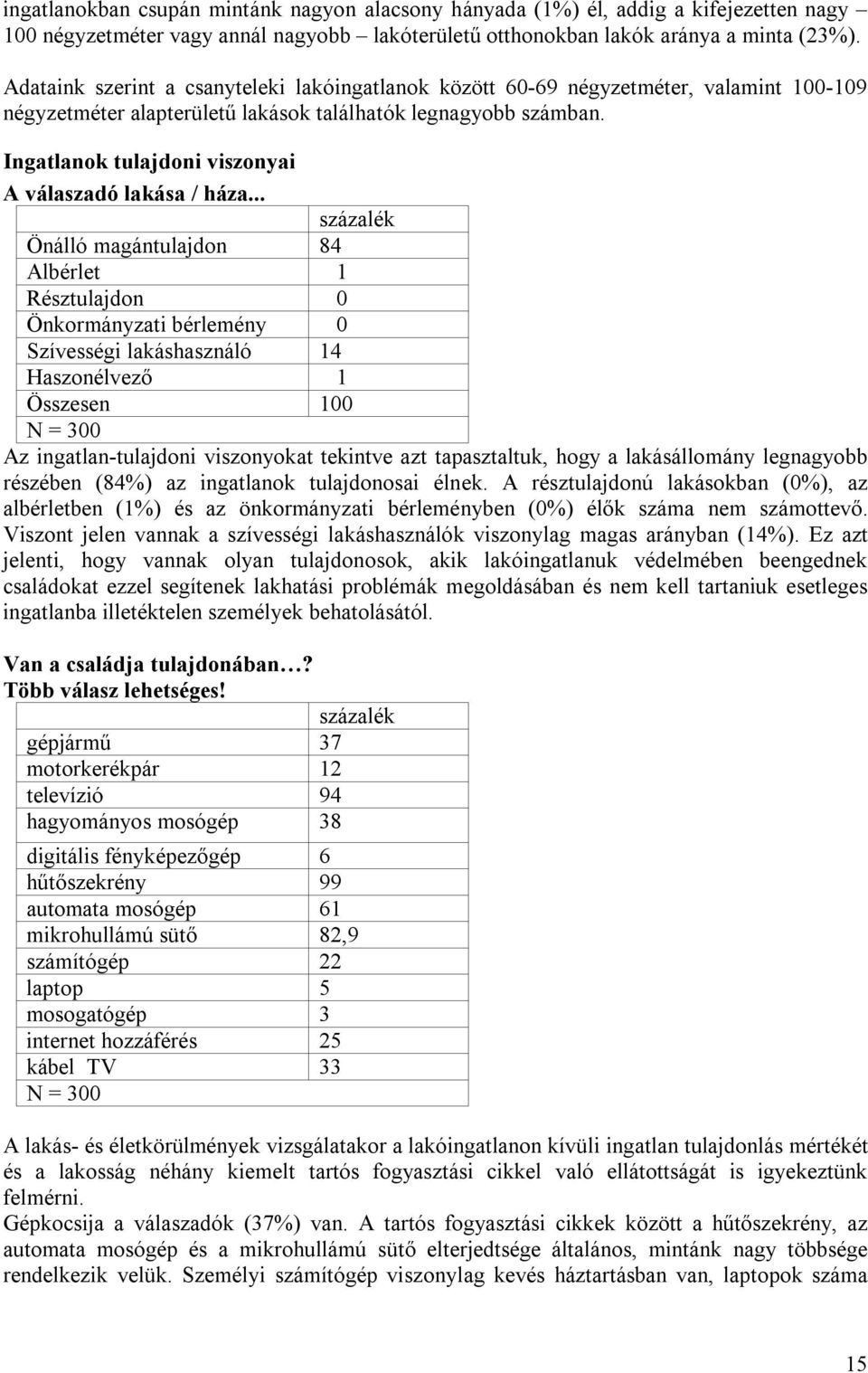 Ingatlanok tulajdoni viszonyai A válaszadó lakása / háza.