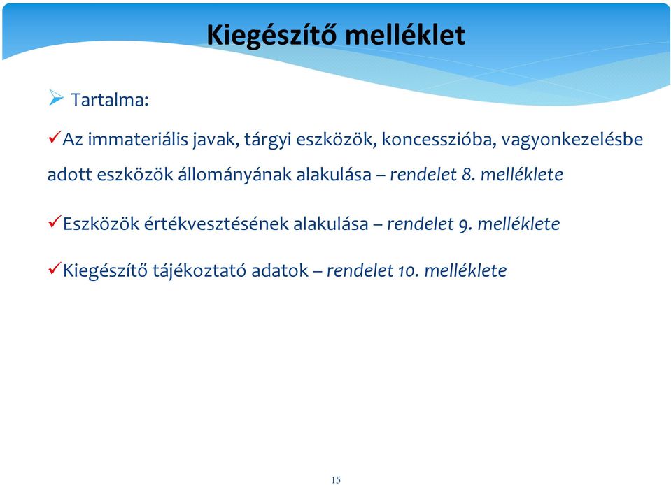 rendelet 8. melléklete Eszközök értékvesztésének alakulása rendelet 9.