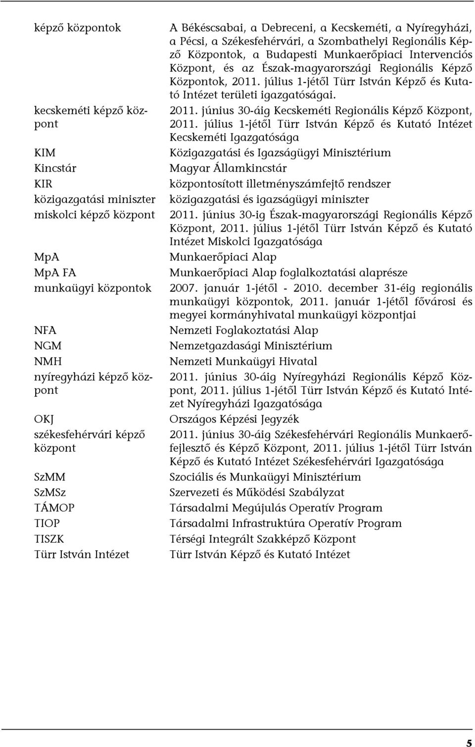 Munkaerőpiaci Intervenciós Központ, és az Észak-magyarországi Regionális Képző Központok, 2011. július 1-jétől Türr István Képző és Kutató Intézet területi igazgatóságai. 2011. június 30-áig Kecskeméti Regionális Képző Központ, 2011.