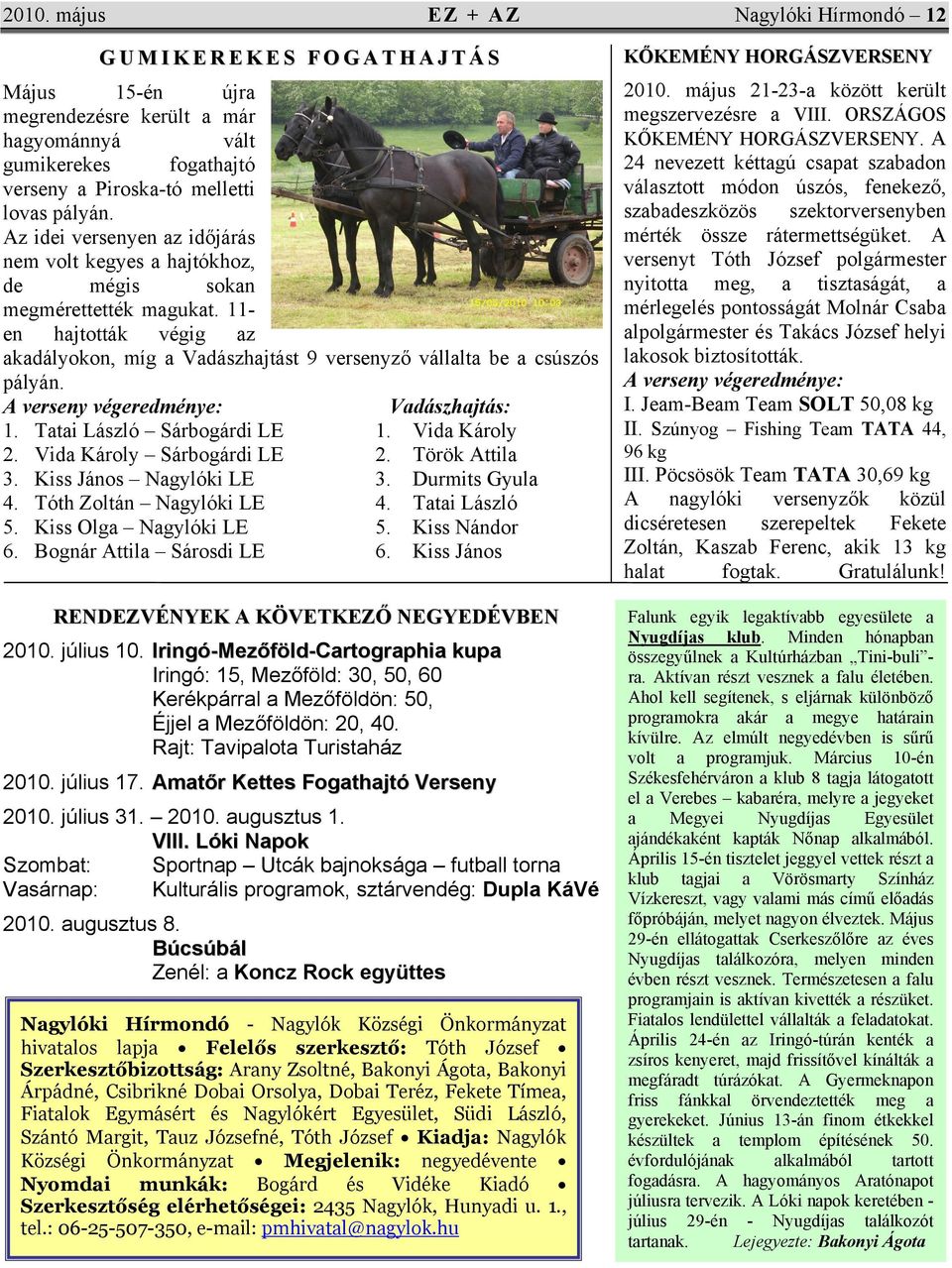 11- en hajtották végig az akadályokon, míg a Vadászhajtást 9 versenyző vállalta be a csúszós pályán. A verseny végeredménye: Vadászhajtás: 1. Tatai László Sárbogárdi LE 1. Vida Károly 2.