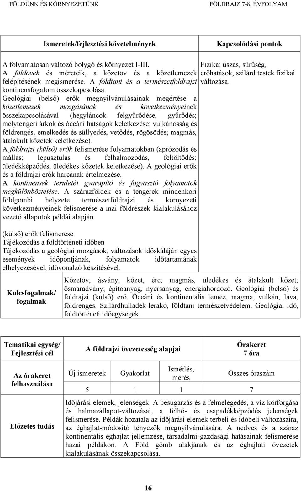 Geológiai (belső) erők megnyilvánulásainak megértése a kőzetlemezek mozgásának és következményeinek összekapcsolásával (hegyláncok felgyűrődése, gyűrődés; mélytengeri árkok és óceáni hátságok