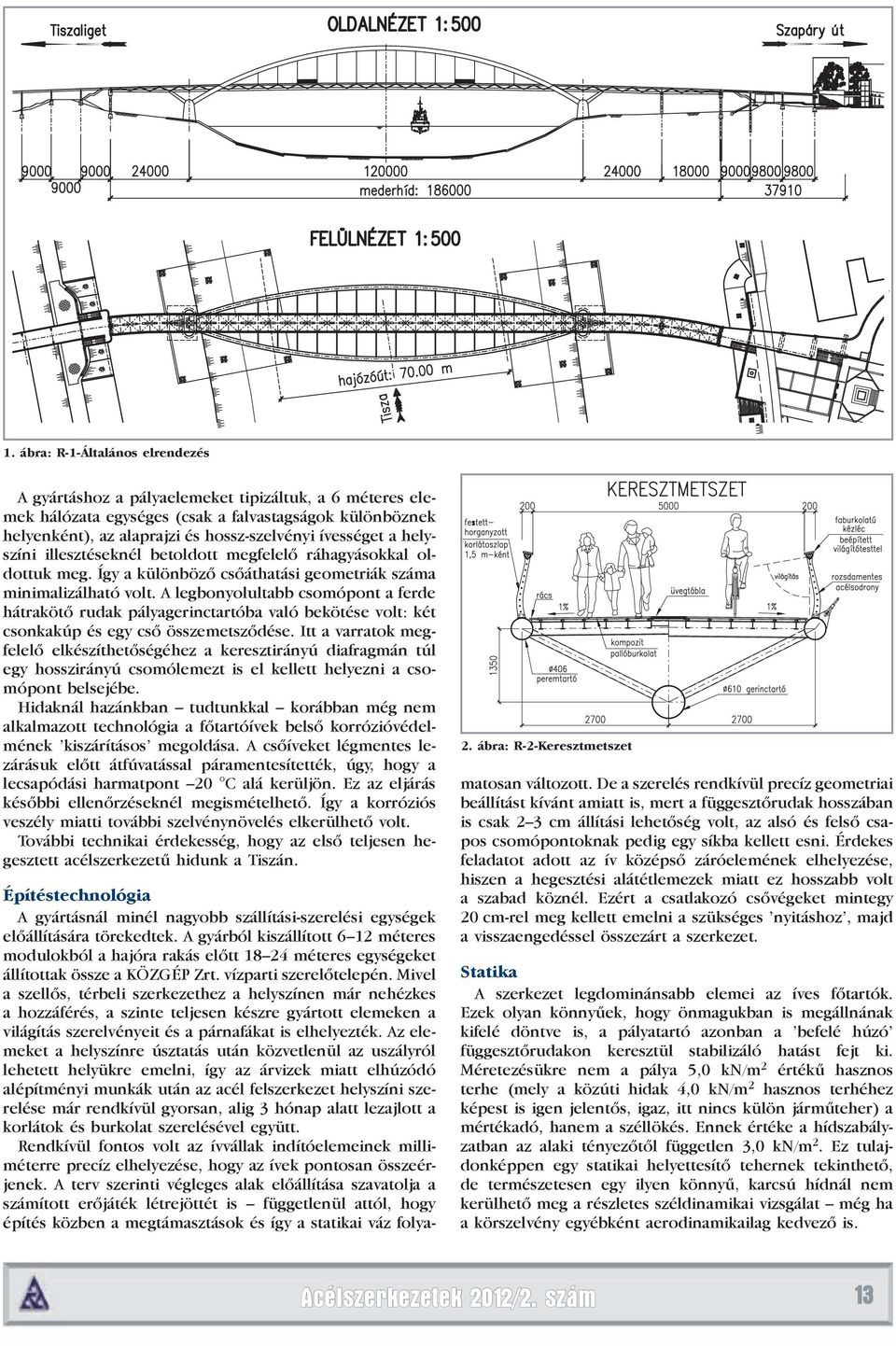 A legbonyolultabb csomópont a ferde hátrakötő rudak pályagerinctartóba való bekötése volt: két csonkakúp és egy cső összemetsződése.