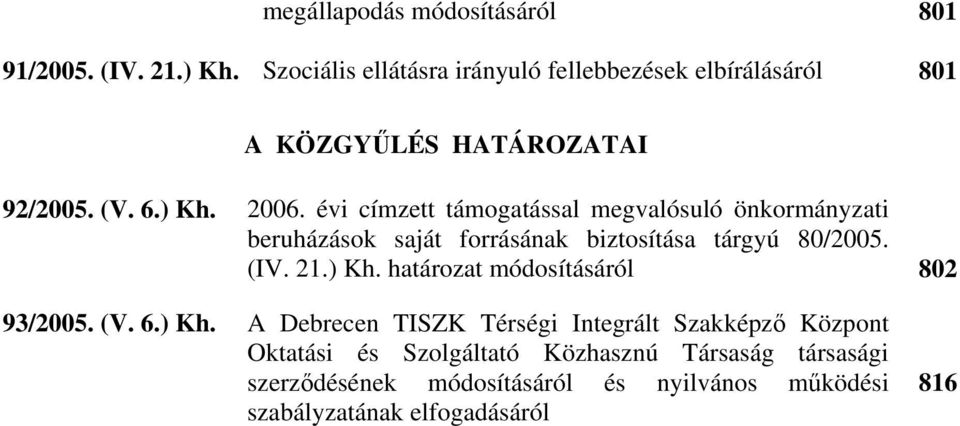 évi címzett támogatással megvalósuló önkormányzati beruházások saját forrásának biztosítása tárgyú 80/2005. (IV. 21.) Kh.