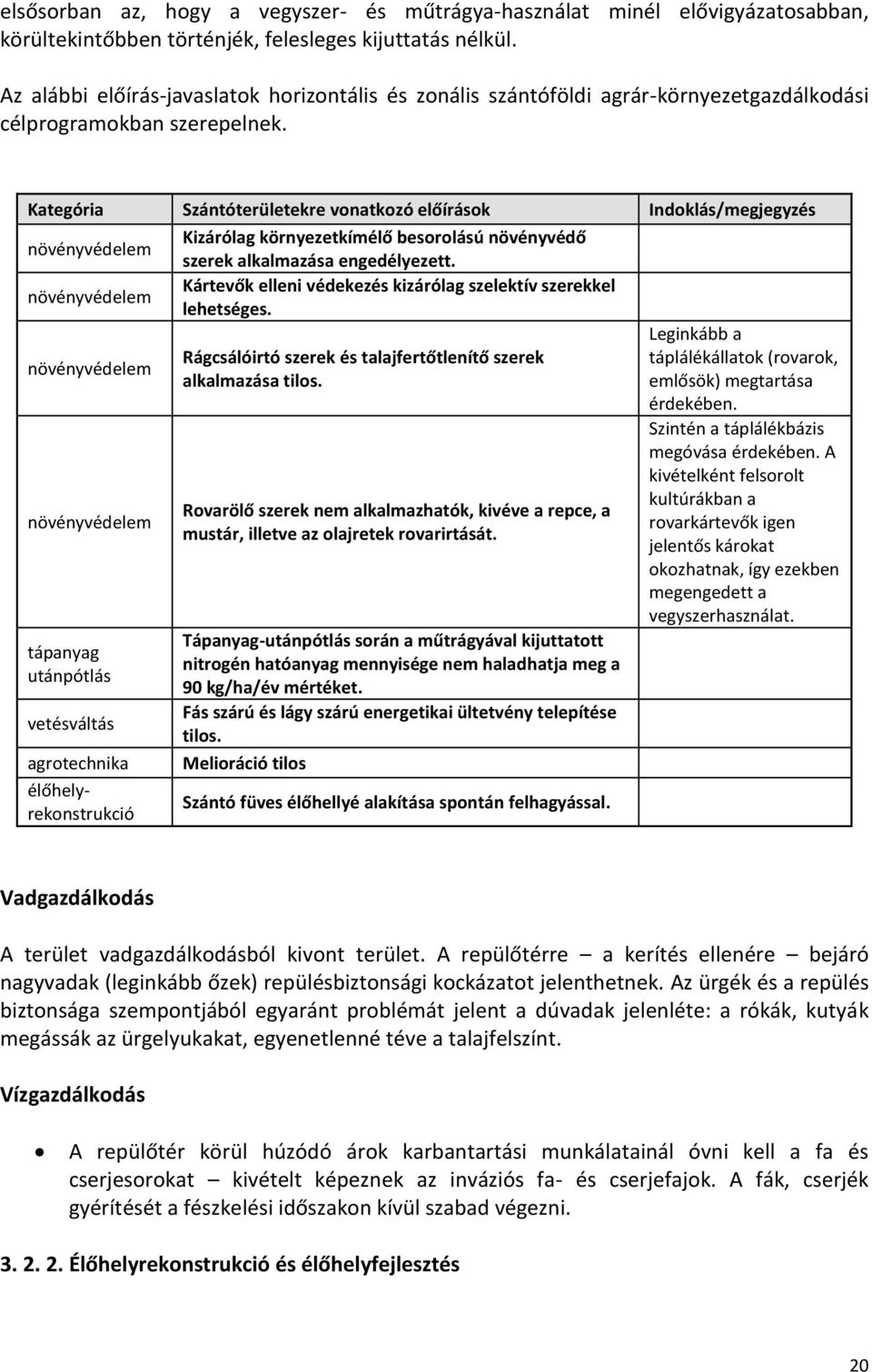 Kategória Szántóterületekre vonatkozó előírások Indoklás/megjegyzés növényvédelem Kizárólag környezetkímélő besorolású növényvédő szerek alkalmazása engedélyezett.