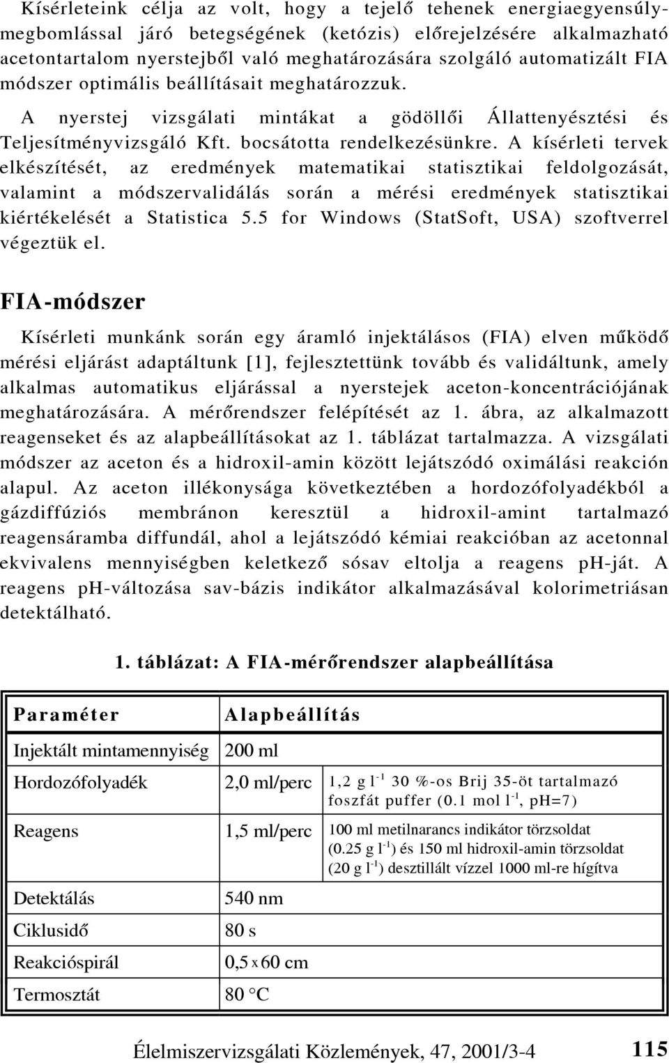 A kísérleti tervek elkészítését, az eredmények matematikai statisztikai feldolgozását, valamint a módszervalidálás során a mérési eredmények statisztikai kiértékelését a Statistica 5.