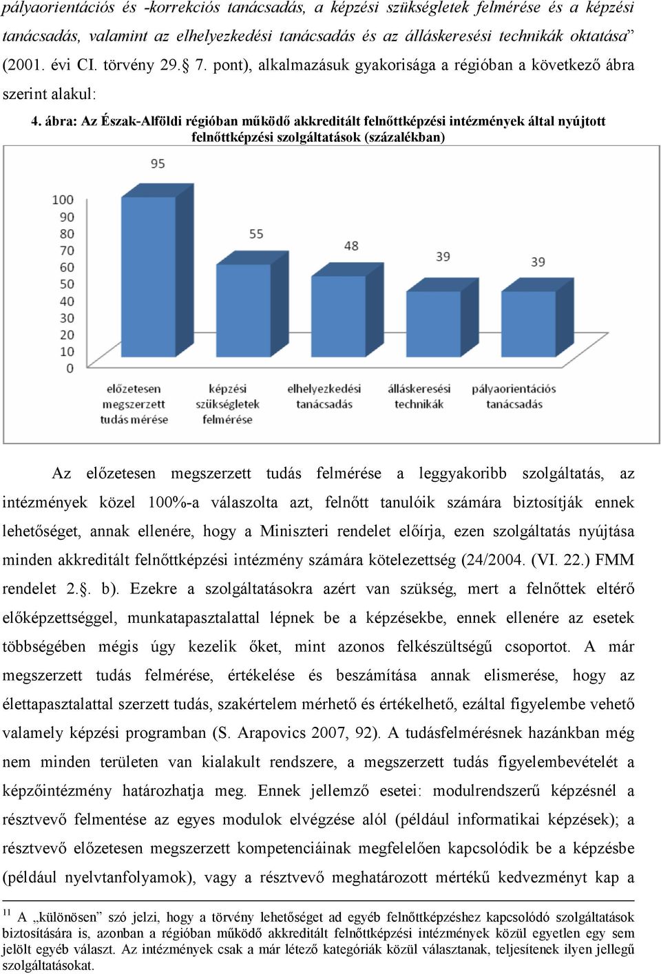 ábra: Az Észak-Alföldi régióban mőködı akkreditált felnıttképzési intézmények által nyújtott felnıttképzési szolgáltatások (százalékban) Az elızetesen megszerzett tudás felmérése a leggyakoribb