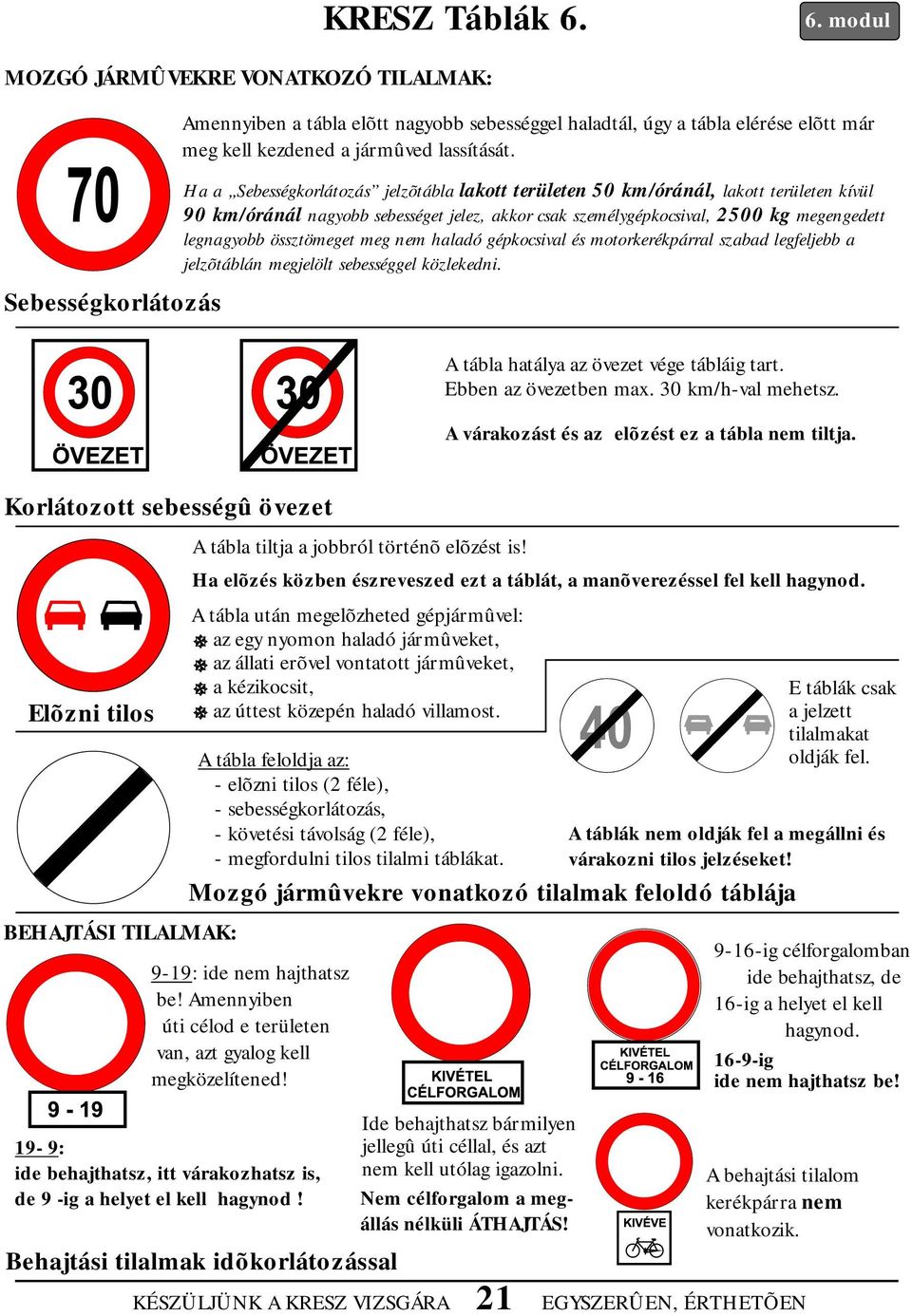 Ha a Sebességkorlátozás jelzõtábla lakott területen 50 km/óránál, lakott területen kívül 90 km/óránál nagyobb sebességet jelez, akkor csak személygépkocsival, 2500 kg megengedett legnagyobb