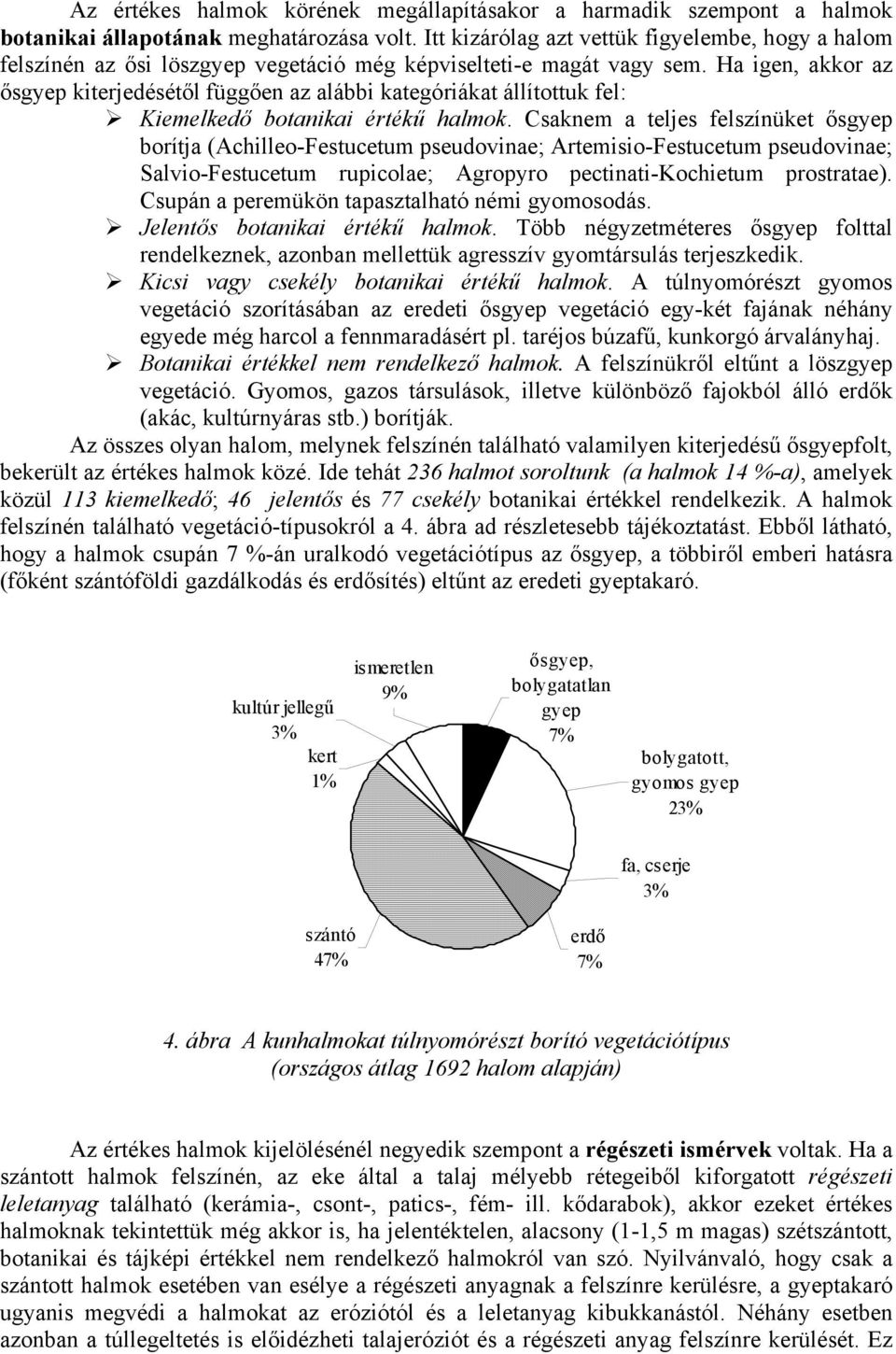 Ha igen, akkor az ősgyep kiterjedésétől függően az alábbi kategóriákat állítottuk fel: Kiemelkedő botanikai értékű halmok.