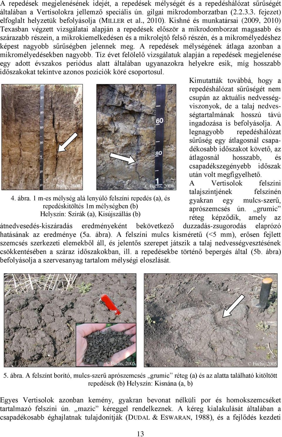 Kishné és munkatársai (2009, 2010) Texasban végzett vizsgálatai alapján a repedések először a mikrodomborzat magasabb és szárazabb részein, a mikrokiemelkedésen és a mikrolejtő felső részén, és a