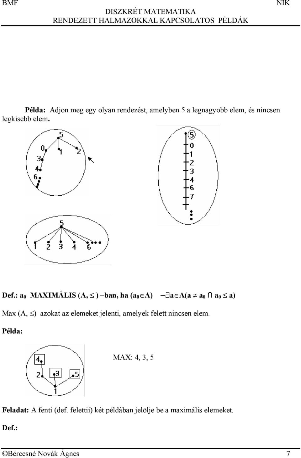 : a 0 MAXIMÁLIS (A, ) ban, ha (a 0 A) a A(a a 0 a 0 a) Max (A, ) azokat az elemeket