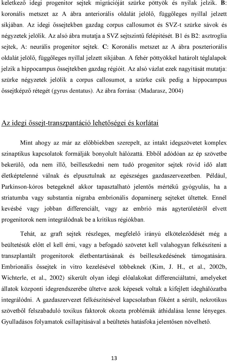 C: Koronális metszet az A ábra poszteriorális oldalát jelölő, függőleges nyíllal jelzett síkjában. A fehér pöttyökkel határolt téglalapok jelzik a hippocampus őssejtekben gazdag régióit.