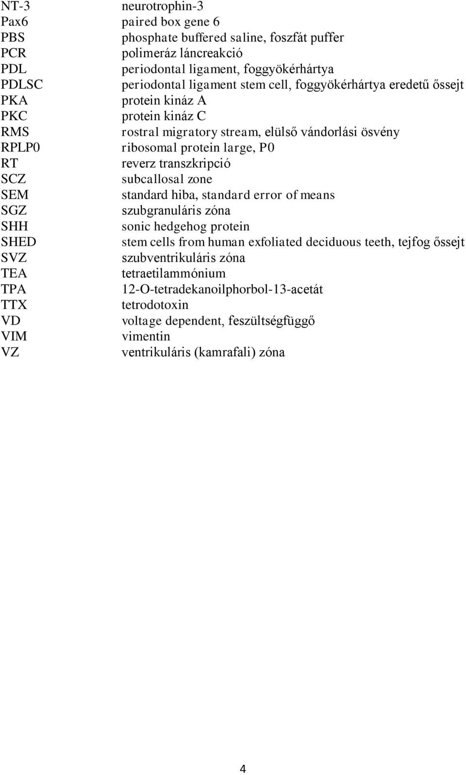 transzkripció SCZ subcallosal zone SEM standard hiba, standard error of means SGZ szubgranuláris zóna SHH sonic hedgehog protein SHED stem cells from human exfoliated deciduous teeth,