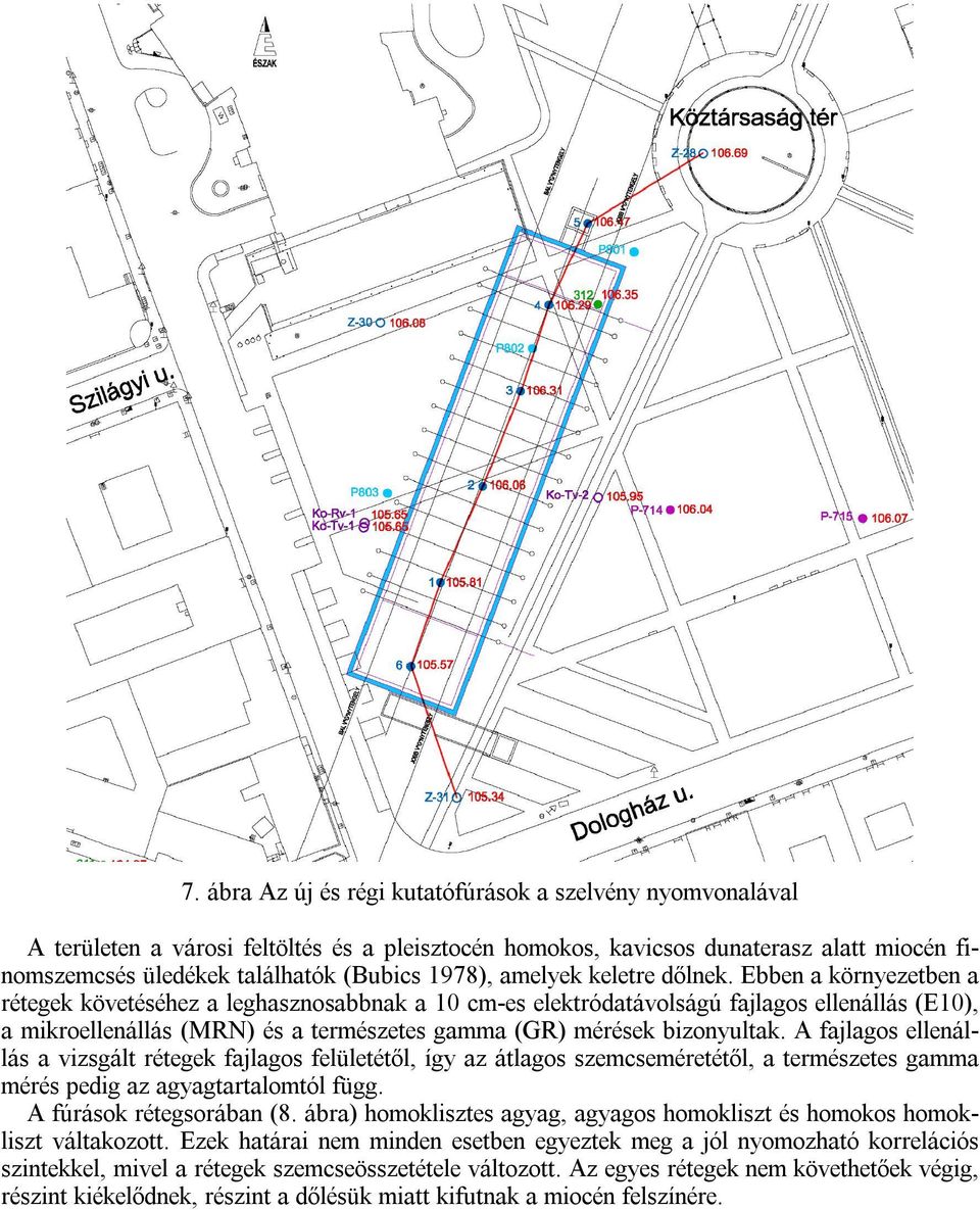 Ebben a környezetben a rétegek követéséhez a leghasznosabbnak a 10 cm-es elektródatávolságú fajlagos ellenállás (E10), a mikroellenállás (MRN) és a természetes gamma (GR) mérések bizonyultak.