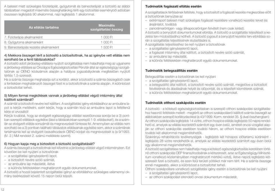 Balneoterápiás kezelés alkalmanként 1 500 Ft 4) Mekkora összeget térít a biztosító a biztosítottnak, ha az igénybe vett ellátás nem sorolható be a fenti táblázatokba?