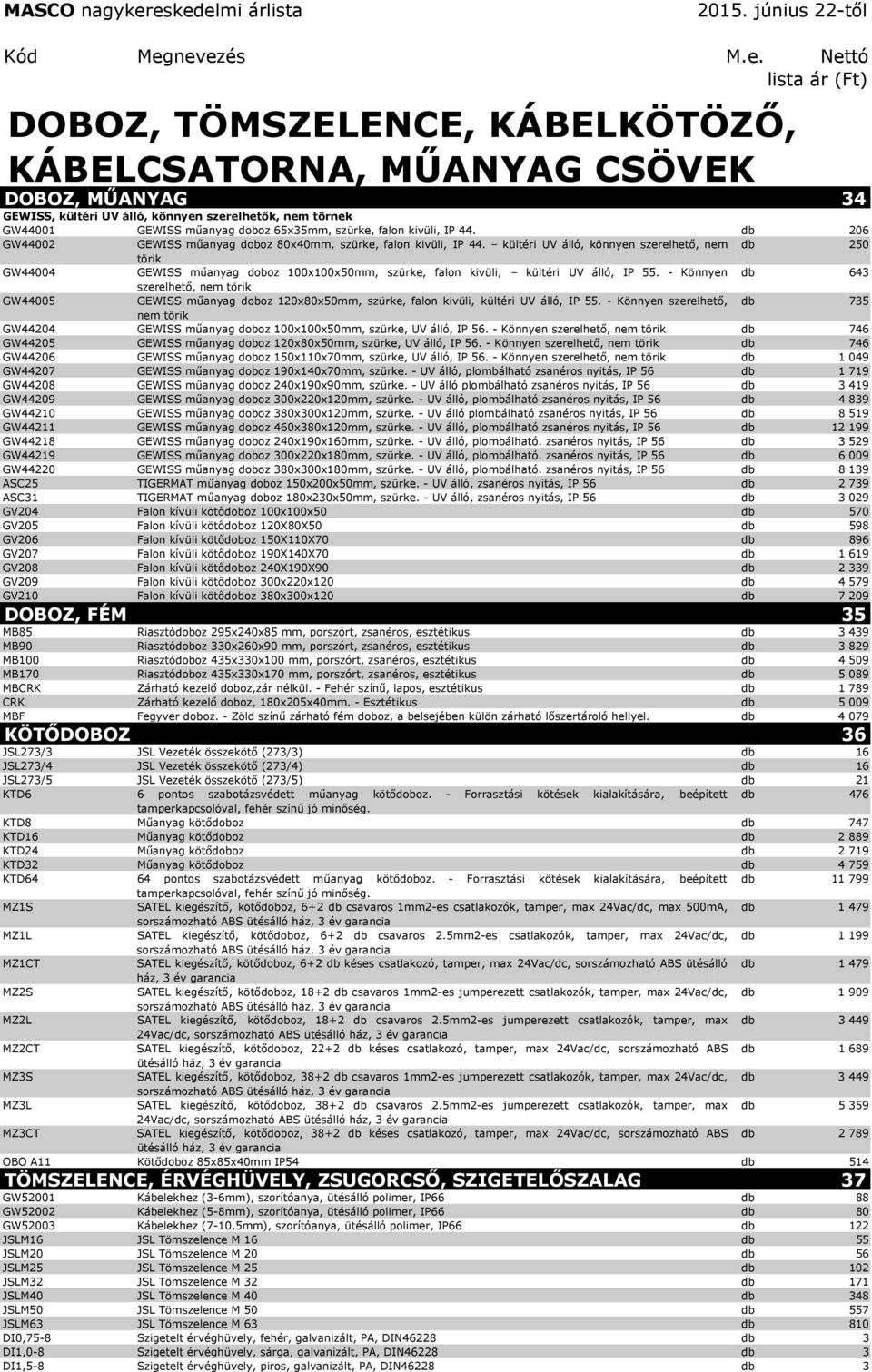 kültéri UV álló, könnyen szerelhető, nem db 250 törik GW44004 GEWISS műanyag doboz 100x100x50mm, szürke, falon kivüli, kültéri UV álló, IP 55.