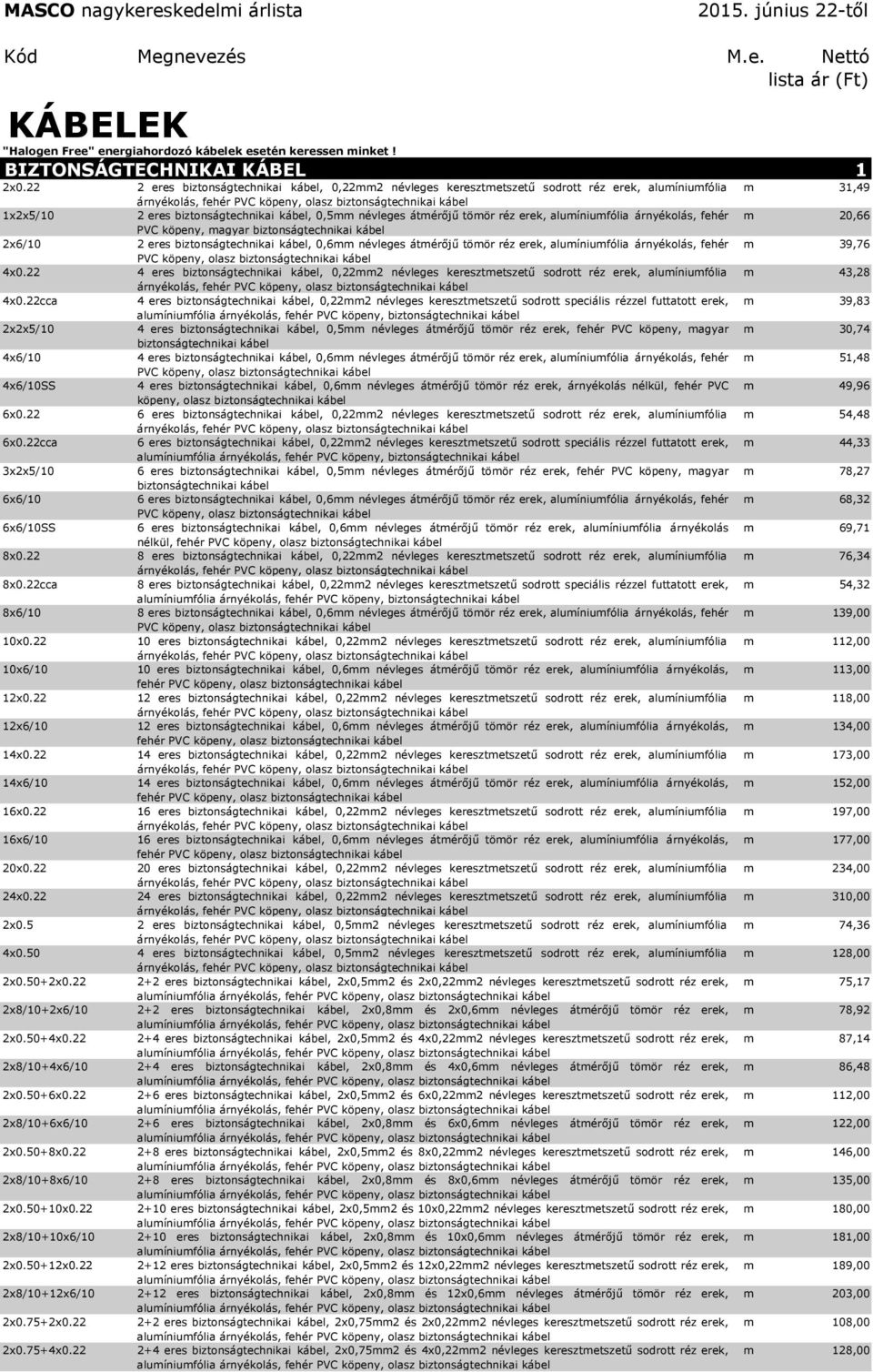 kábel, 0,5mm névleges átmérőjű tömör réz erek, alumíniumfólia árnyékolás, fehér PVC köpeny, magyar biztonságtechnikai kábel 2x6/10 2 eres biztonságtechnikai kábel, 0,6mm névleges átmérőjű tömör réz