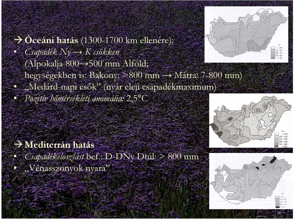 Medárd-napi esők (nyár eleji csapadékmaximum) Pozitív hőmérsékleti