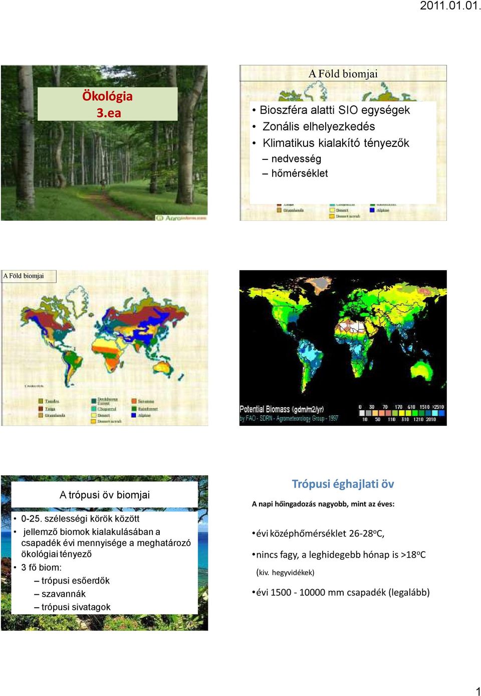 biomjai A trópusi öv biomjai 0-25.