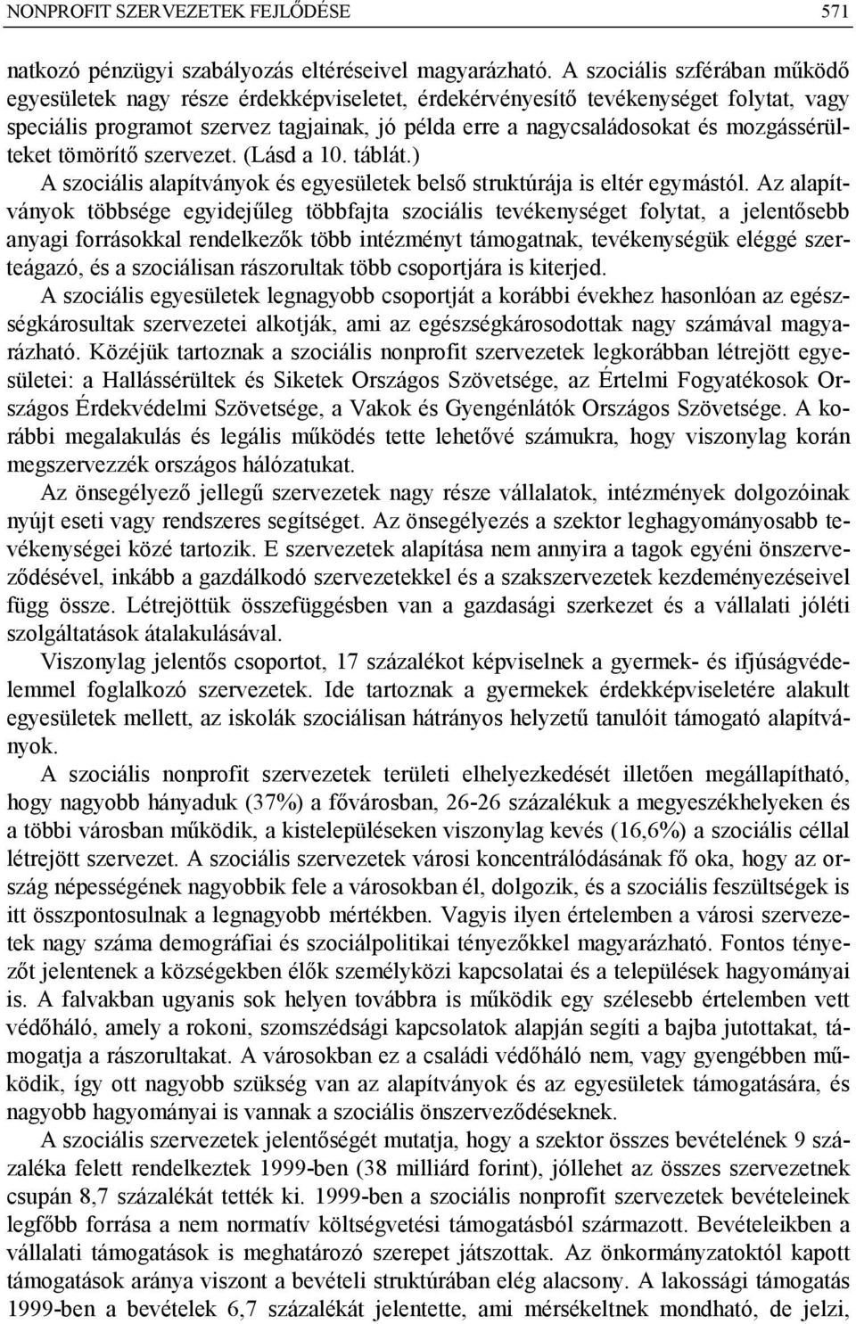 mozgássérülteket tömörítő szervezet. (Lásd a 10. táblát.) A szociális alapítványok és egyesületek belső struktúrája is eltér egymástól.